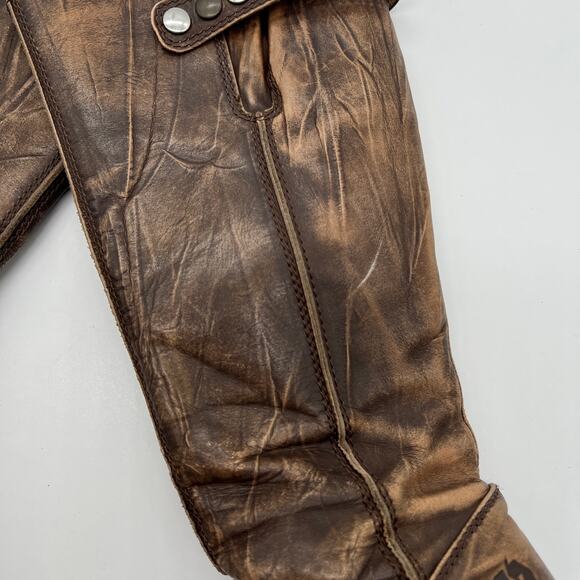 U ROADS Heeled Boots Womens 8 Brown Distressed Leather Knee High Round Toe - Picture 13 of 16